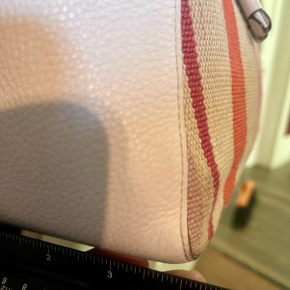 Kate ♠️ Spade White Pebbled Leather Backpack w/ pink, orange, brown fabric front - Picture 11 of 16